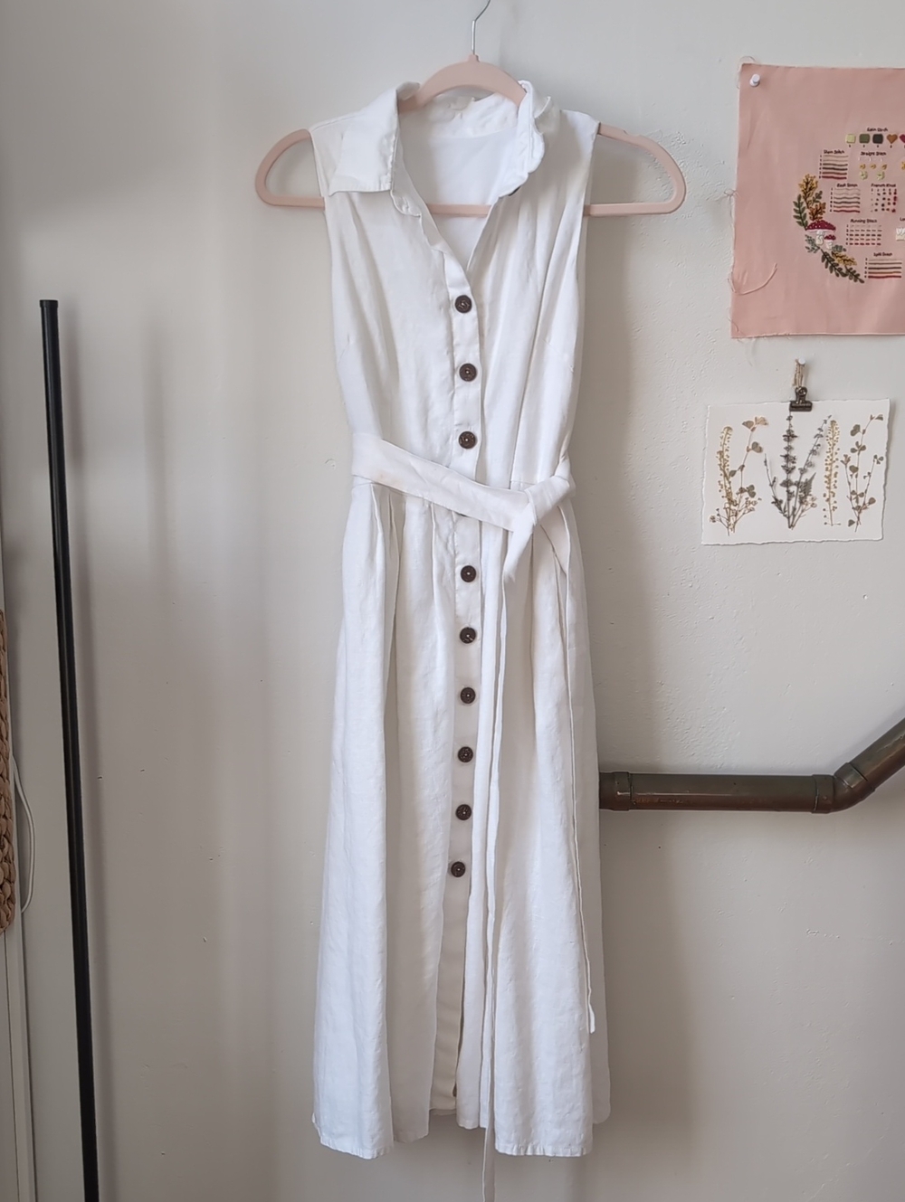 Sleeveless White Linen A-line Dress, XS/S Custom Made